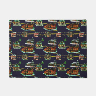 Festive Christmas Light Up Town House Tree Doormat