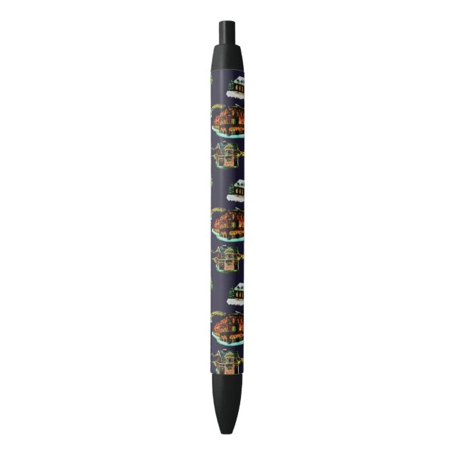 Festive Christmas Light Up Town House Tree Pen (Front Vertical)