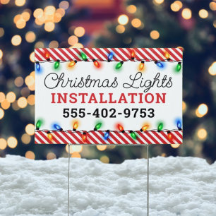 Festive Christmas Lights Installer Yard Sign