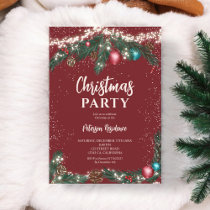 Festive Christmas lights pine branches snow red Invitation