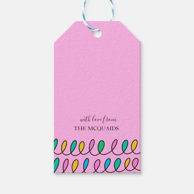 Festive Christmas Lights Pink Pattern Gift Tag (Front)
