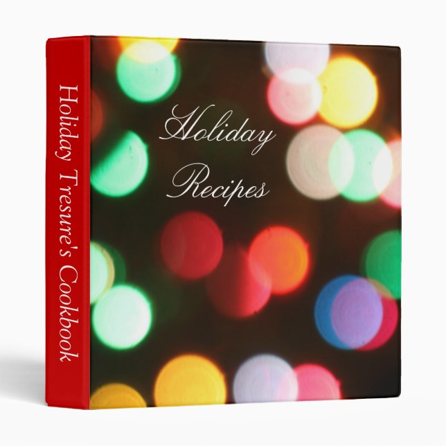 Festive Christmas Lights Red Holiday Recipe Binder (Front/Spine)