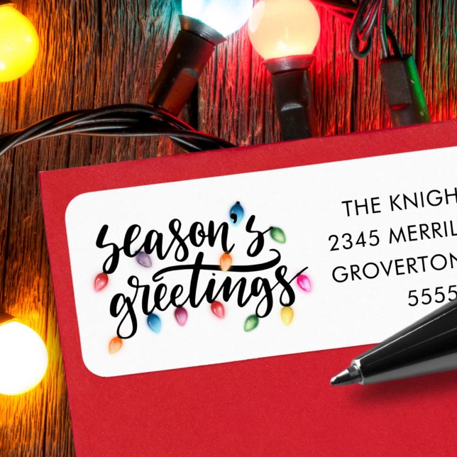 Festive Christmas Lights Seasons Greetings Label (Creator Uploaded)