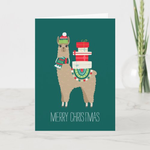 Festive Christmas Llama Custom Photo Holiday Card