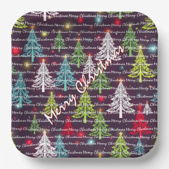 Festive Christmas Luxury Christmas Trees Paper Plates (Front)