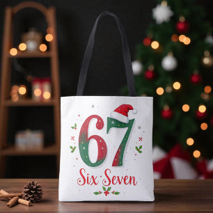 Festive Christmas Meme Six Seven 67 6 7 Holiday Tote Bag