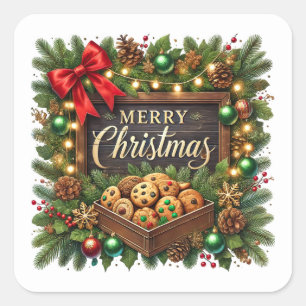 Festive Christmas Merry Christmas cookies Square Sticker