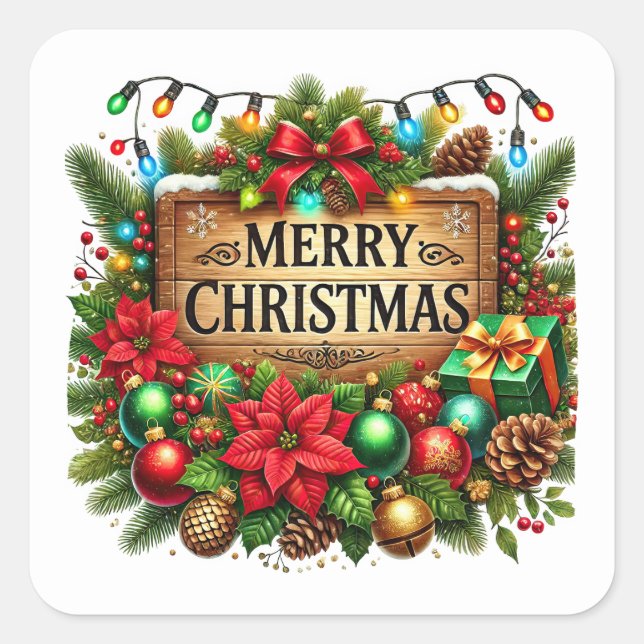Festive Christmas Merry Christmas Square Sticker (Front)