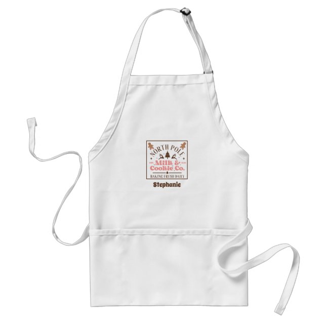 Festive Christmas Milk and Cookies Name  Adult Apron (Front)