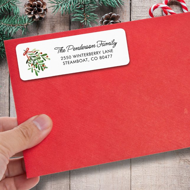 Festive Christmas Mistletoe Berries Custom Text Label (Creator Uploaded)