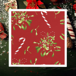 Festive Christmas Mistletoe Holiday Greenery Napkins