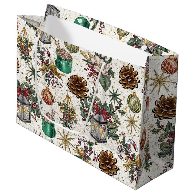 Festive Christmas mixed pattern Large Gift Bag (Front Angled)