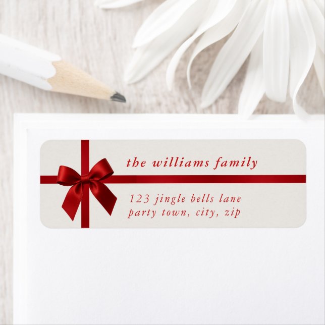FESTIVE CHRISTMAS modern gift red ribbon bow Label (Insitu)