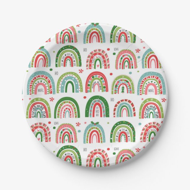 Festive Christmas Modern Rainbow Pattern Paper Plates (Front)