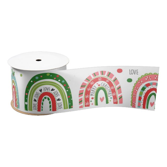 Festive Christmas Modern Rainbow Pattern Satin Ribbon (Spool)