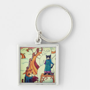 Festive Christmas Morning Cats Keychain