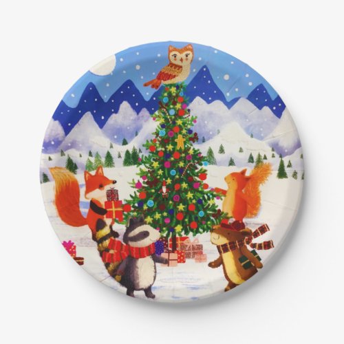 Festive Christmas Mountain Woodland Animal Family Paper Plates