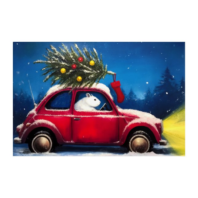 Festive Christmas Mouse Driving Car Acrylic Print (Front)