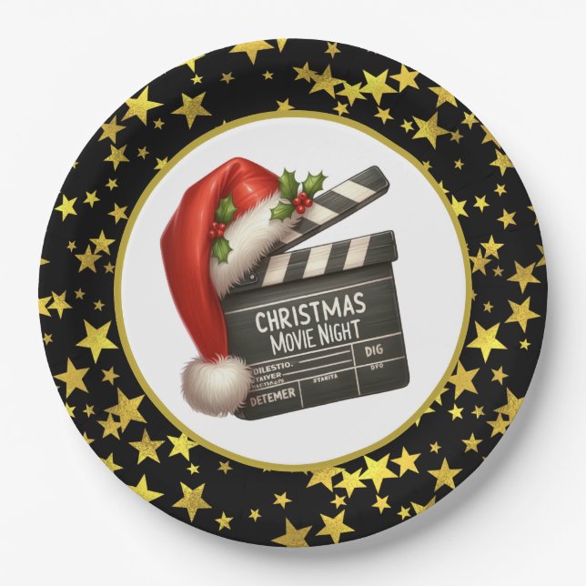 Festive Christmas Movie night party Paper Plates (Front)