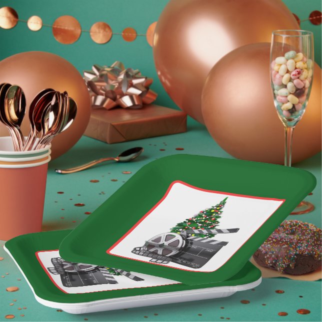 festive Christmas movie watching party Paper Plate (Multi)