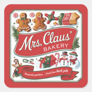 Festive Christmas Mrs. Claus bakery Square Sticker