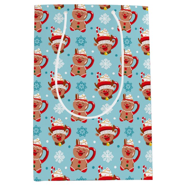 Festive Christmas Mug of Cocoa  Medium Gift Bag (Front)
