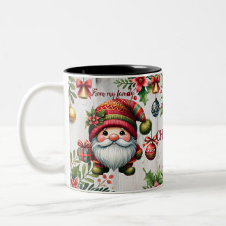Festive Christmas mug with gnomes, seasonal view