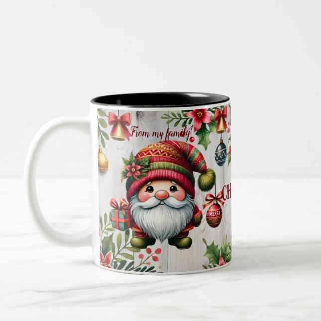 Festive Christmas mug with gnomes, seasonal view (Left)