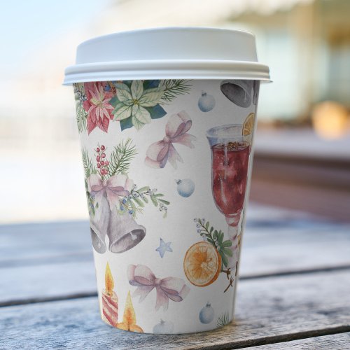 Festive Christmas Mulled Wine Watercolor Floral Paper Cups