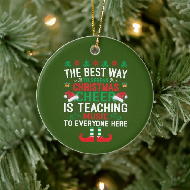 Festive Christmas Music Teacher add sentiment Ceramic Ornament (Tree)