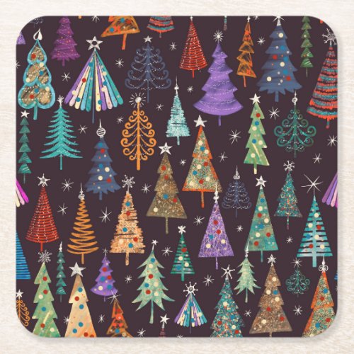 Festive Christmas New Year Pattern Square Paper Coaster