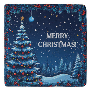 Festive Christmas Night with Snow Trivet