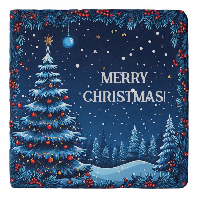 Festive Christmas Night with Snow Trivet (Front)