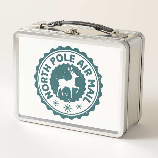Festive Christmas North Pole Air Mail Metal Lunch Box (Front)
