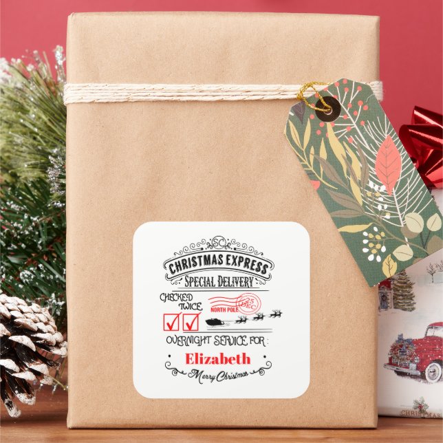 Festive Christmas North pole mailk add name Square Sticker (Holiday)