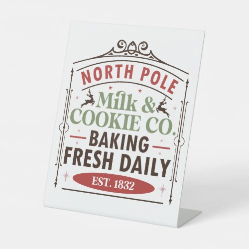 festive Christmas North Pole milk and cookie  Pedestal Sign