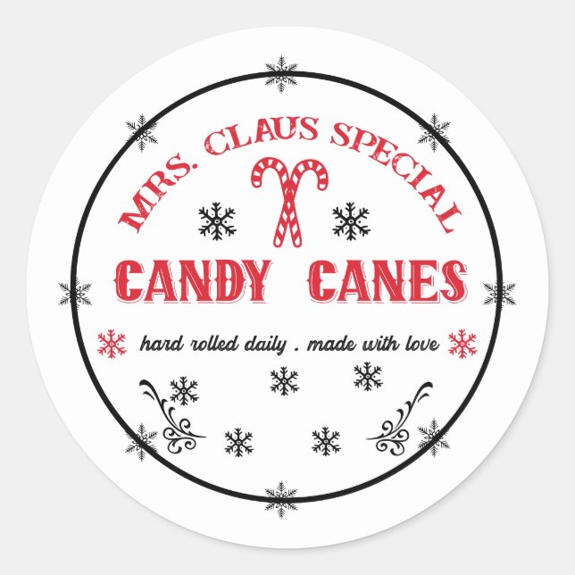 Festive Christmas North pole Mrs. Claus candy cane Classic Round Sticker (Front)