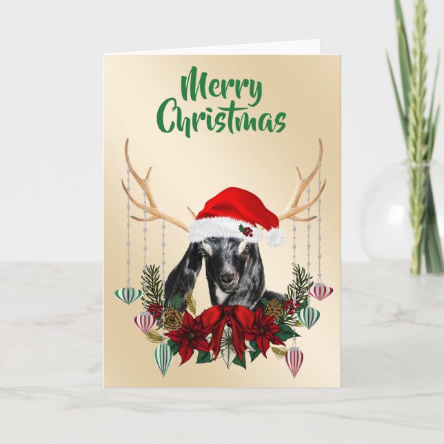 Festive Christmas Nubian Goat Kid Card (Front)