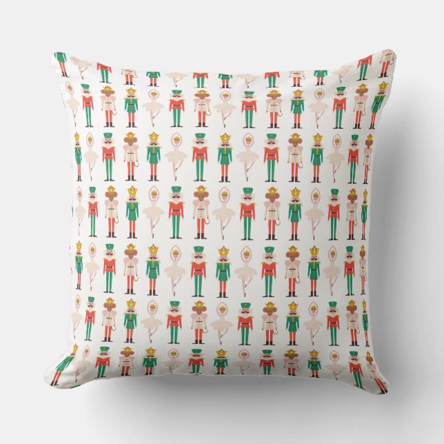 Festive Christmas Nutcracker Ballerina Throw Pillow (Front)