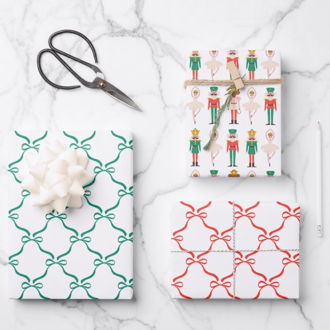 Festive Christmas Nutcracker Ballerina  Wrapping Paper Sheets (Front)