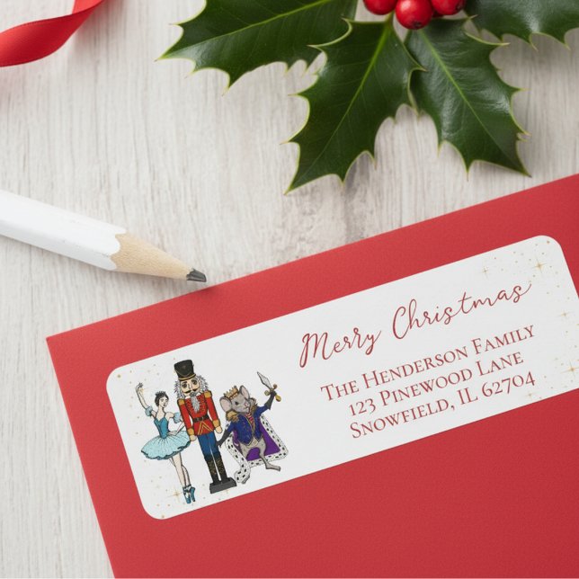 Festive Christmas Nutcracker Ballet Return Address Label (Colorful Festive Merry Christmas Seasonal Nutcracker Ballet Return Address Labels in Elegant White)