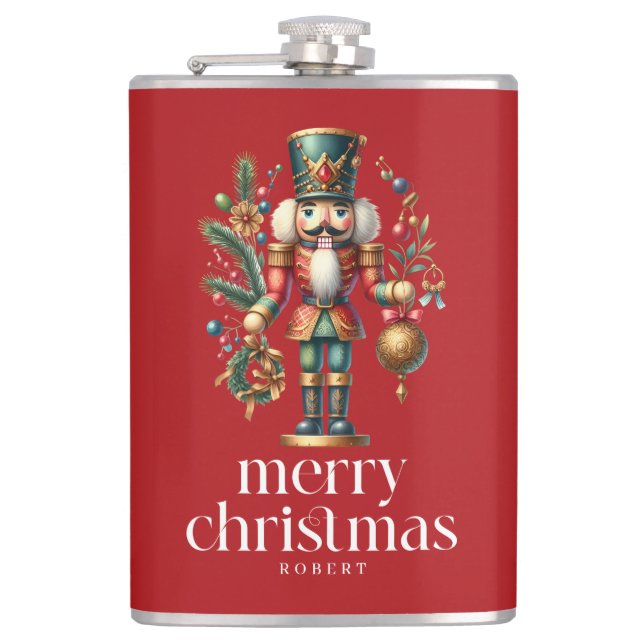 Festive Christmas Nutcracker Custom Photo Flask (Front)