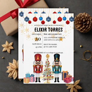 Festive Christmas Nutcracker Ornaments Baby Shower Invitation
