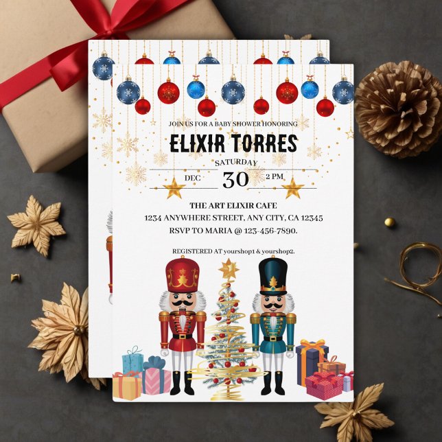 Festive Christmas Nutcracker Ornaments Baby Shower Invitation (Creator Uploaded)