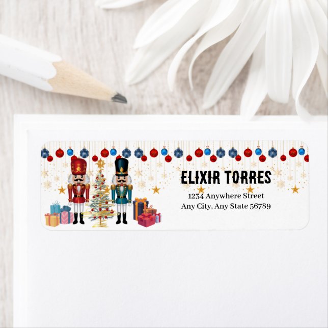 Festive Christmas Nutcracker Ornaments Baby Shower Label (Insitu)