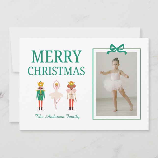 Festive Christmas Nutcracker Photo Ballerina  Holiday Card (Front)