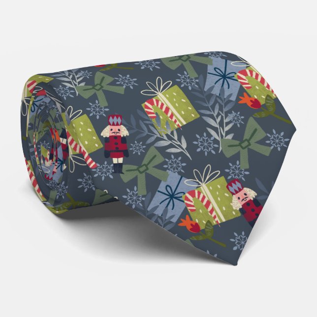 festive Christmas nutcracker tiled pattern Neck Tie (Rolled)