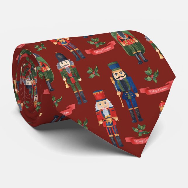 Festive Christmas nutcracker tiled pattern Neck Tie (Rolled)