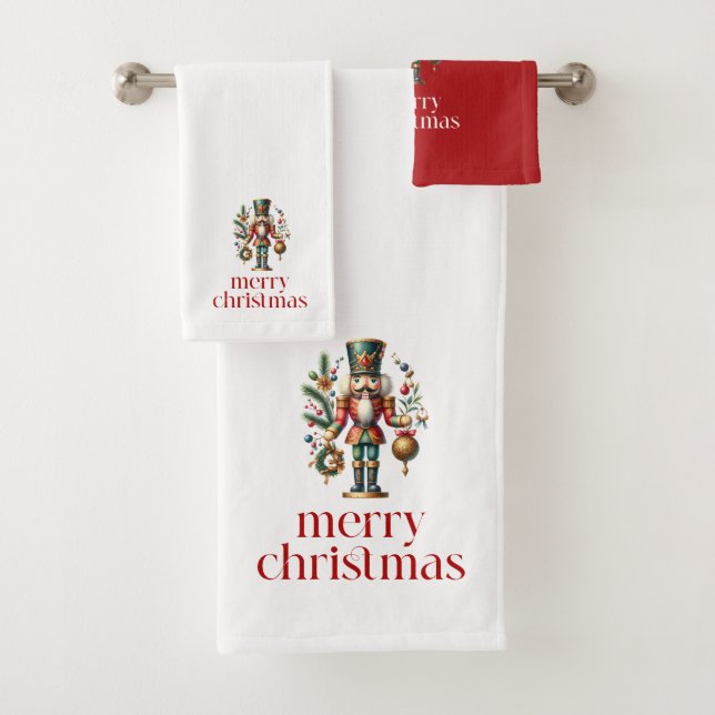 Festive Christmas Nutcrackers  Bath Towel Set (Insitu)