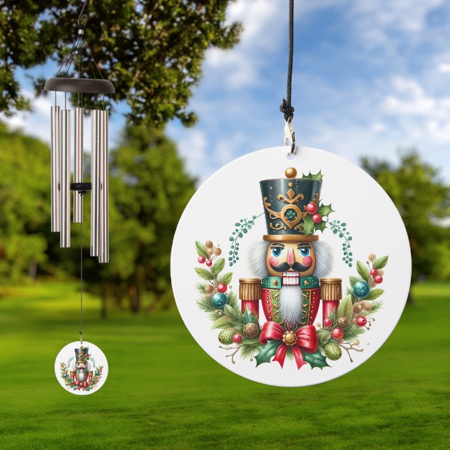 Festive Christmas Nutcrackers Evergreens Wreath  Wind Chime (Outdoor)